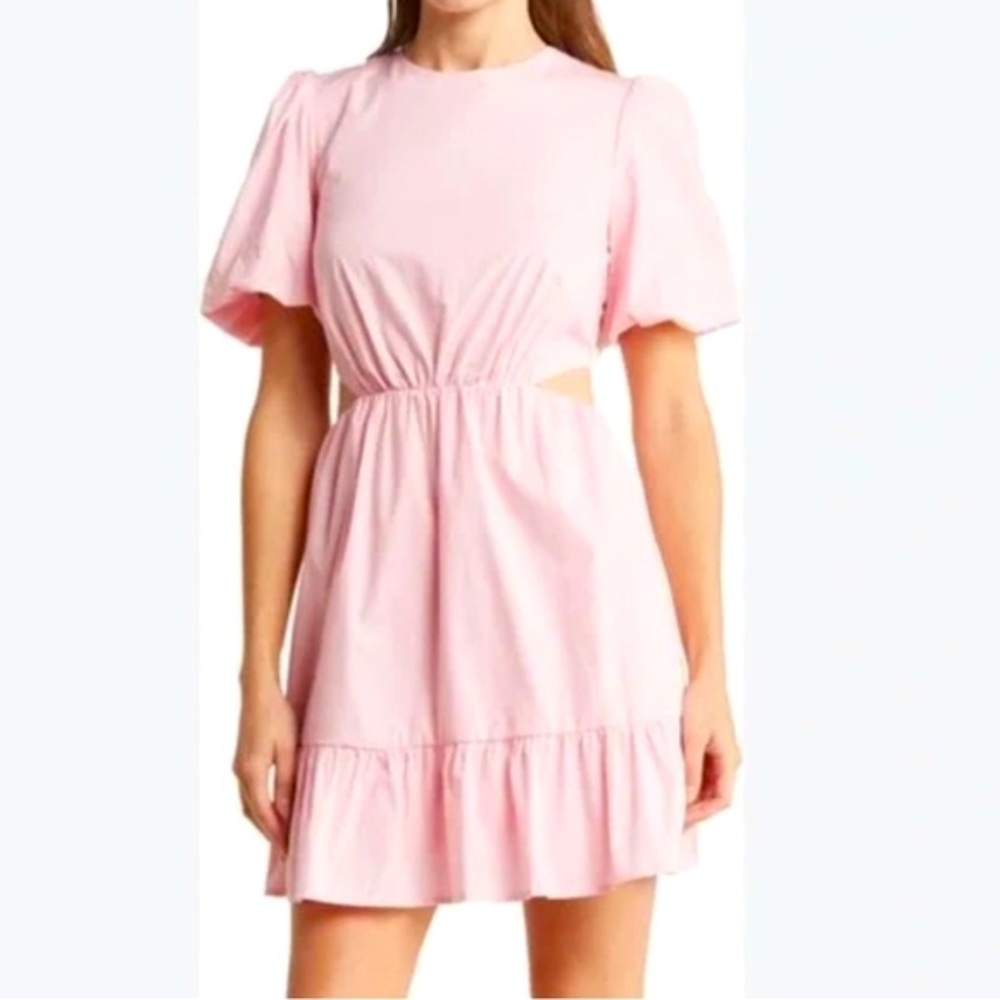 WAYF Short Puffy Sleeves Side Cut Outs Full Skirt Dress